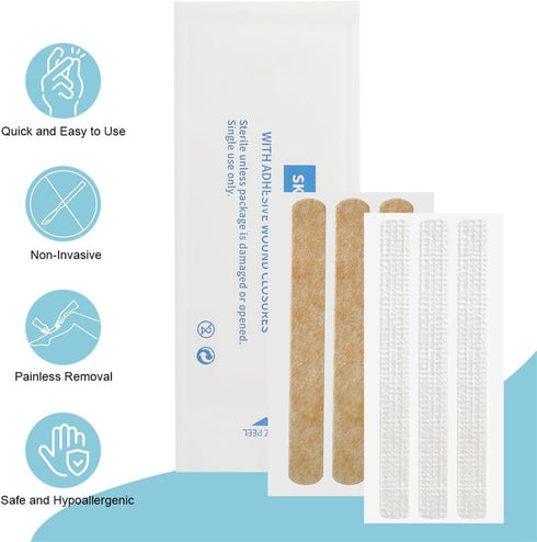 LAOJU 24 12x100mm Wound Closure Strips Steri Skin Closures Strip Breathable Sutures Bandage Stitch-Free Wound Repair