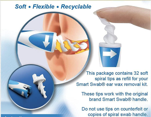 32 Spiral Ear Wax Removal Replacement Tips Only, Soft Silicon Tips for Safe Ear Cleaning, Replaceable Tips Only