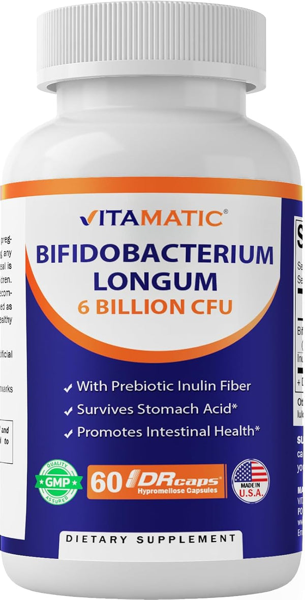 Vitamatic Bifidobacterium Longum, 6 Billion CFU per DR Capsule, 60 Count, Intestinal Health Support