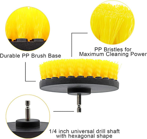 18 Pcs Drill Brush Attachments Set, Power Cleaning Scrub Brushes with Long Attachment for Tile Floors & Car Detailing