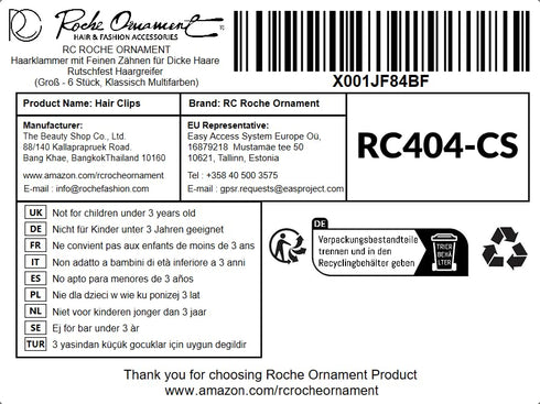 RC ROCHE ORNAMENT 6 Pcs Women's Classic Double Multi Layer Hair Claw - Interlocking Strong Hold, Medium Transparent