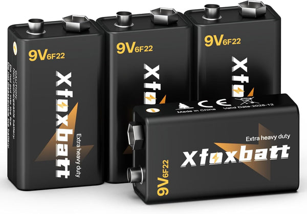 XFOXBATT 9V Batteries Carbon 6F22 9 Volt Battery for Smoke/CO Detectors Leakproof &
