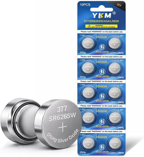 YKM 10 Pack 377 SR626SW Watch Battery LR626 377/376 V377 377a AG4 1.55V
