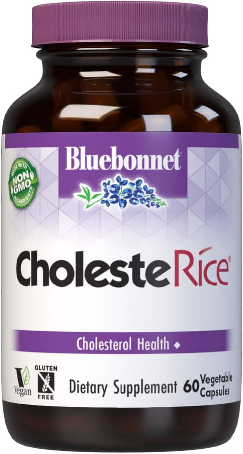 Bluebonnet Nutrition CholesteRice Vegetable Capsules, Vegan, 60 Capsules - Red Yeast Rice, CoQ10, Plant Sterols