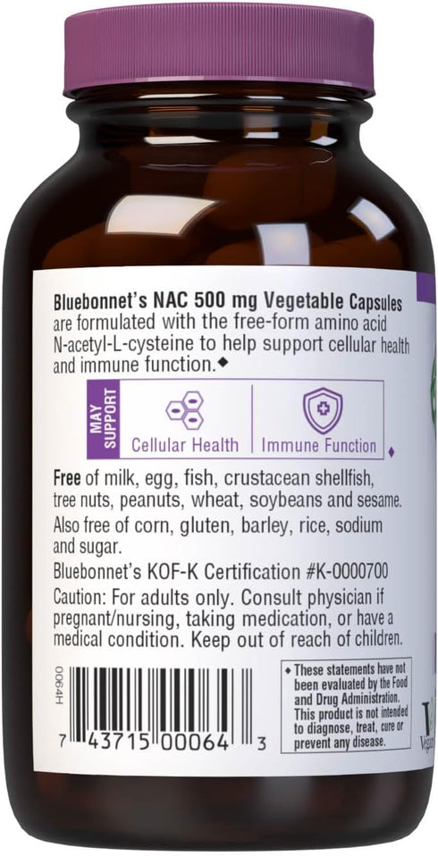 Bluebonnet NAC 500 mg Vitamin Capsules, 60 Count