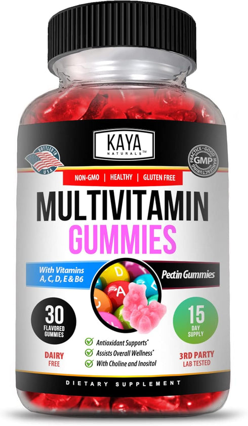 Kaya Naturals Adult Multi Vitamin Gummy, Strawberry Flavor, Biotin, Vitamins A, C, E, Zinc, B-12, 60 Gummies