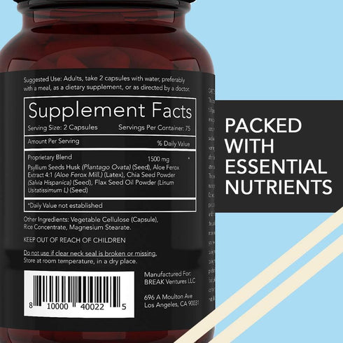 California Basics Extra Strength Fiber Supplements for Men (150 Count) - Vegan Daily Dietary Chia Flaxseed Psyllium Husk