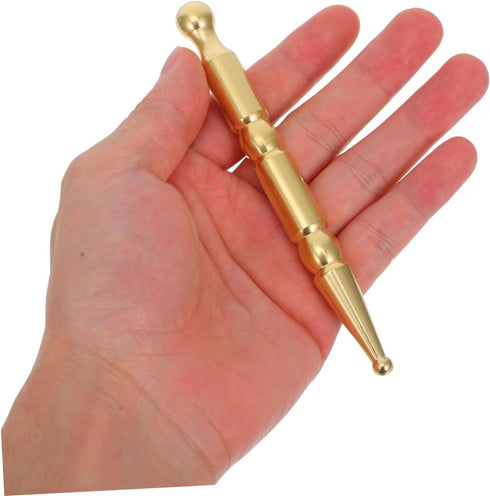 Hemoton Brass Handheld Acupuncture Roller Pen Dual-Ended Face Massage Tool for Facial Relaxation Neck and Shoulder