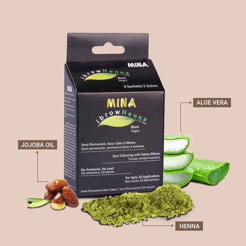 MINA ibrow Hair Color Tint Kit - Black with Nourishing Oil & Brush Combo Pack