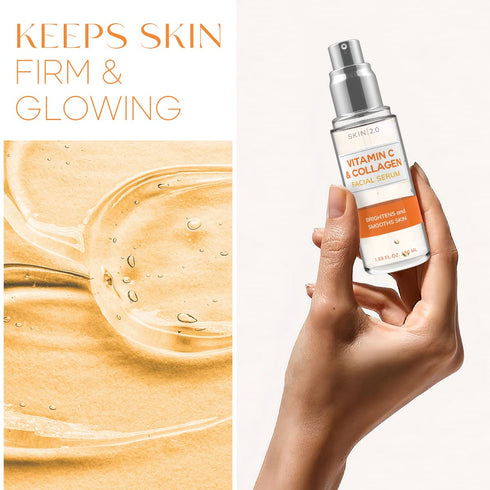 Vitamin C Serum With Collagen - Korean Skin Care for Dark Spots & Brightening, Anti Aging & Acne Facial Serum, 1.69oz