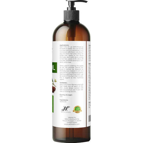 Velona Jojoba Oil, 8 fl oz | 100% Pure & Natural Carrier Oil | Clear, Refined, Cold Pressed for Skin Care