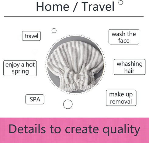 Microfiber Hair Towel Cap, Soft Absorbent Quick Drying Wrap Cap for Curly Thick Hair, 2 Pack (Pink & Gray White)
