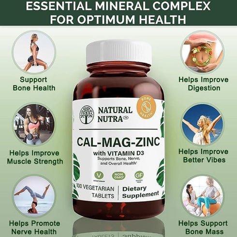 Natural Nutra Calcium Magnesium Zinc Supplement with Vitamin D3 for Bone Strength, 100 Count (Pack of 3), Gluten-Free