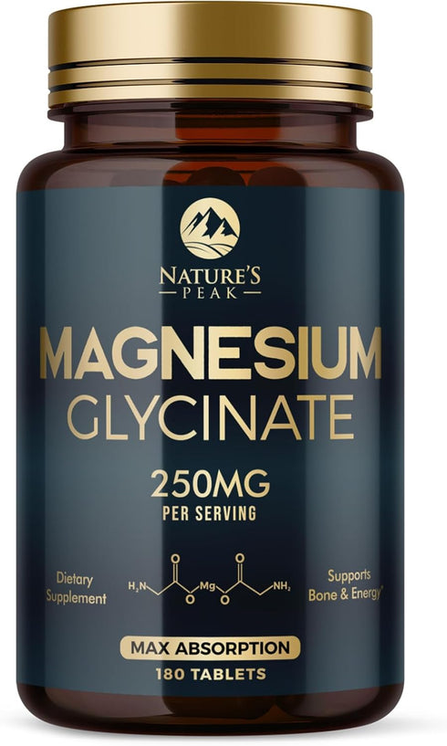 Magnesium Pills Extra Strength, Chelated for Ultra Absorption, Magnesium Glycinate Supplement, 180 Tablets
