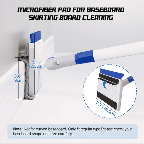 Qaestfy Baseboard Cleaner Tool with Handle, Wall Floor Mop with Extendable Handle, 6 Reusable Pads Included