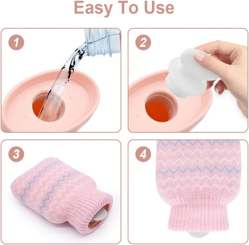 320ml Mini Hot Water Bottle with Knitted Cover - Small Leak Proof Hot Water Bag for Pain Relief, Best Gifts for Women,