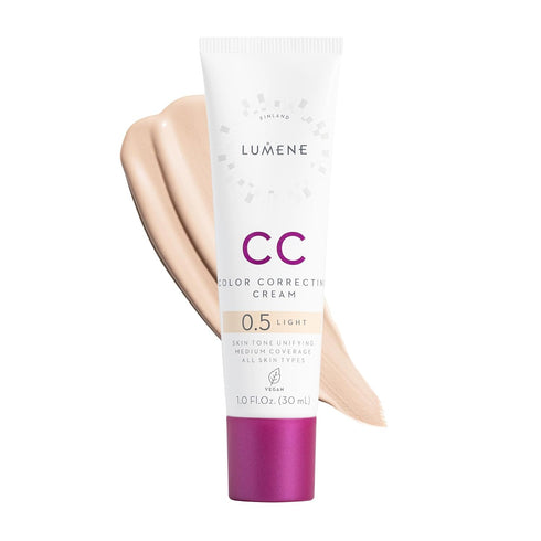 Lumene Color Correcting CC Cream, Lightweight Foundation with Medium Coverage, Redness Reducing Face Makeup, Light