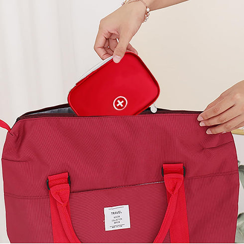 Portable Empty First Aid Bag, Mini Travel Medicine Pouch with Double Zippers for Travel and Home, Red