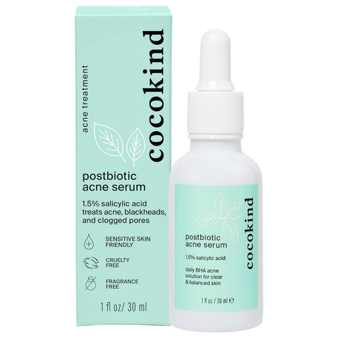 Cocokind Postbiotic Acne Serum, Salicylic Acid and BHA Liquid Exfoliant for Brightening and Hydrating