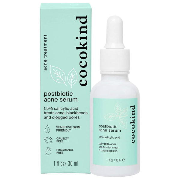 Cocokind Postbiotic Acne Serum, Salicylic Acid and BHA Liquid Exfoliant for Brightening and Hydrating