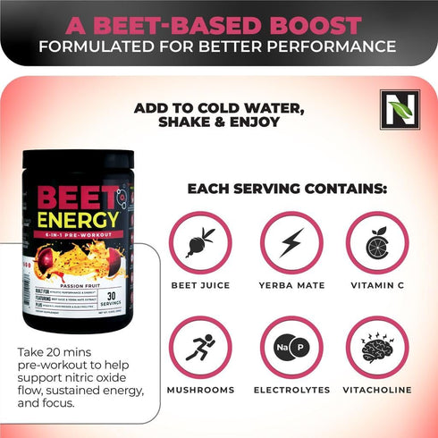 O2 30 Nutrology Beet Energy Pre Workout Beet Juice Powder - Boost Energy, Endurance & Nitric Oxide with Beet Powder