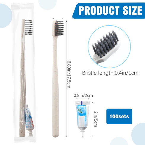 Uiifan 100 Sets Disposable Toothbrushes Bulk with Toothpaste Individually Wrapped Travel Toothbrush Set Homeless Supplies Manual Soft Bristle Toothbrushes for Home Hotel Office School Camping