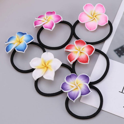 ifundom Hawaiian Flower Hair Ties, 12PCS Plumeria Soft Ceramic Hair Rings for Women Girls