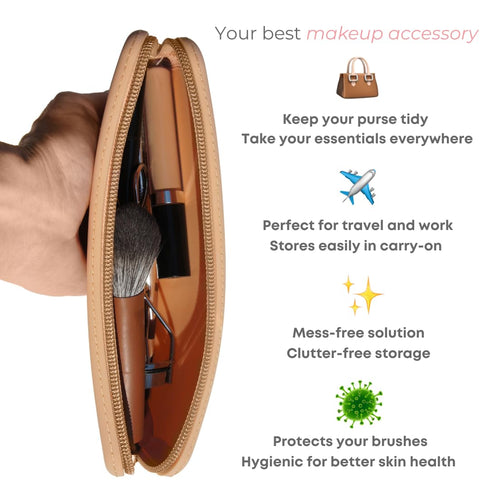 Silicone Makeup Brush Holder Travel Case - Organizer for Brush Sets & Makeup Tools, Protects Accessories, Khaki (7.8 *