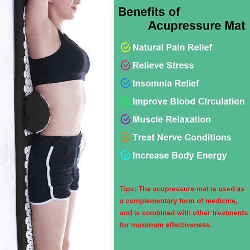 XiaoMaGe Acupressure Mat and Pillow Set - Extra Long Mat for Neck & Back Pain Relief, Black