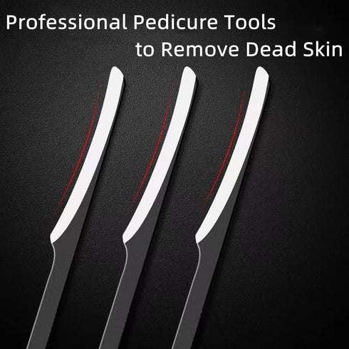 Professional Pedicure Knife Tools, Stainless Steel Foot Dead Skin Scraper, 3Pcs Black Scrubber
