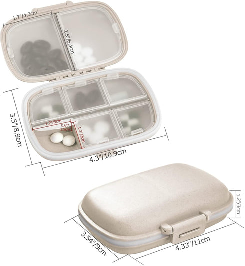 1Pack Travel Pill Organizer, 8 Compartments Portable Pill Case, Small Pill Box for Pocket or Purse