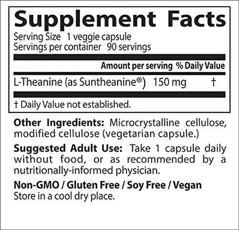 Doctor's Best L-Theanine, 150 mg, 90 Count, Non-GMO, Gluten Free, Vegan Supplement to Reduce Stress & Sleep