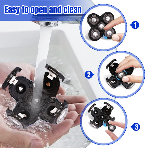 Shaver Blade Heads, 5 Heads Electric Razor Replacement Blade for Head and Face, Easy Install (Black)