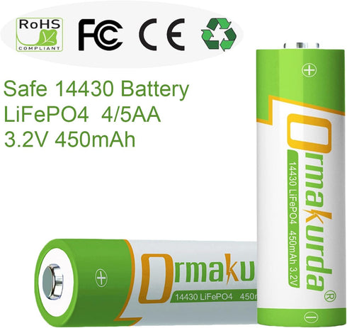 14430 Rechargeable Lifepo4 Battery 3.2V 450mAh - 6 Pack for Solar Panel Outdoor Garden Lights
