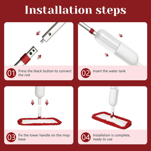 Spray Mop for Floor Cleaning, Wet Dry Microfiber Mop with 4 Washable Pads and 650 ml Refillable Bottle