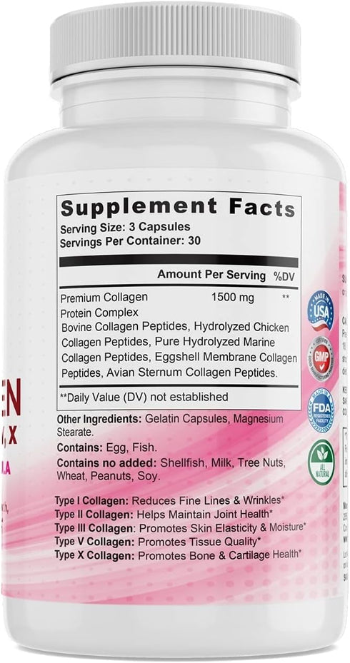 Multi Premium Collagen Supplements for Women with Vitamin C, E - Anti Aging Skin Care, 90 Capsules