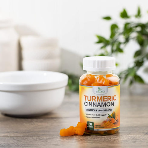 Turmeric Curcumin Gummies with Cinnamon & Ginger, 60 Vegan Non-GMO Capsules for Joint Support
