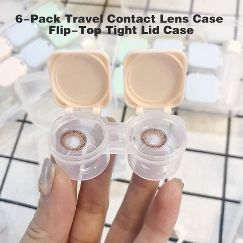 6 Pack Contact Lens Case, Portable Flip Top Contact Lenses Holder Cases with Remover Tool Tweezers Contact Solution Bottle Clear Contacts Storage Box Kit for Travel & Home