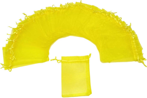 100Pcs Premium Sheer Organza Bags, Yellow Wedding Favor with Drawstring, 3x4 Inch Jewelry Gift for Party