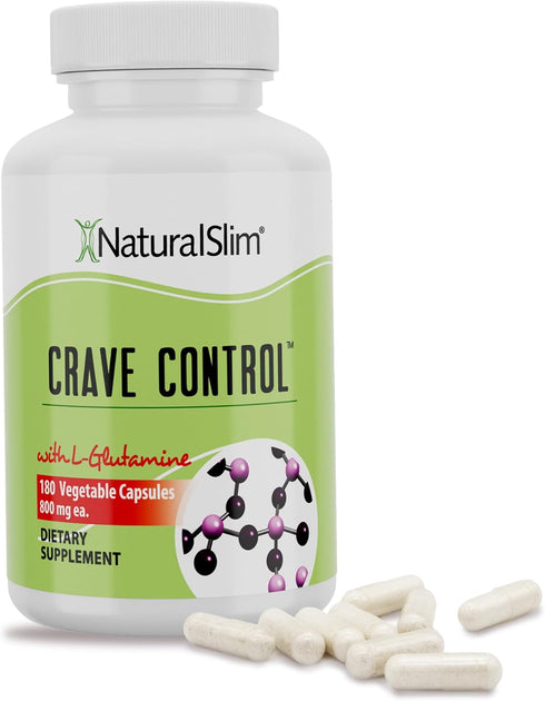 NaturalSlim Crave Control Appetite Suppressant - Food & Sugar Craving Suppressant with L glutamine, 180 Capsules
