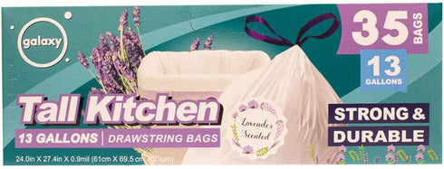 Galaxy 35 Count 13 Gallons Drawstring Tall Kitchen Bags, Lavender Scent
