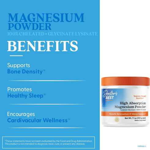 Doctor's Best High Absorption Magnesium Powder - 100% Chelated TRACCS, Non-GMO, Vegan, Gluten Free, 200G