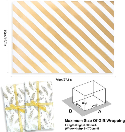 Gift Wrapping Supplies, 8 Sheets White Gold Gift Wrapping Paper, 10 Pull Bows, 24 Yard Glitter Ribbon, 12 Thank You