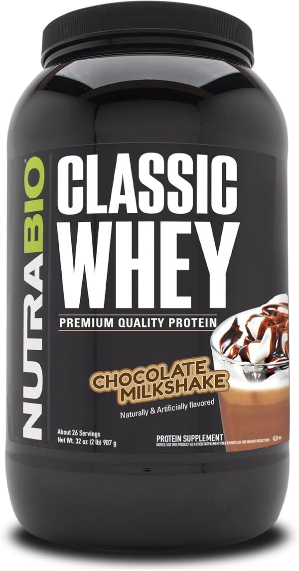 NutraBio Classic Whey Protein Powder - 25G Protein Per Scoop, No Fillers, Chocolate Milkshake Flavor, 2 Pounds