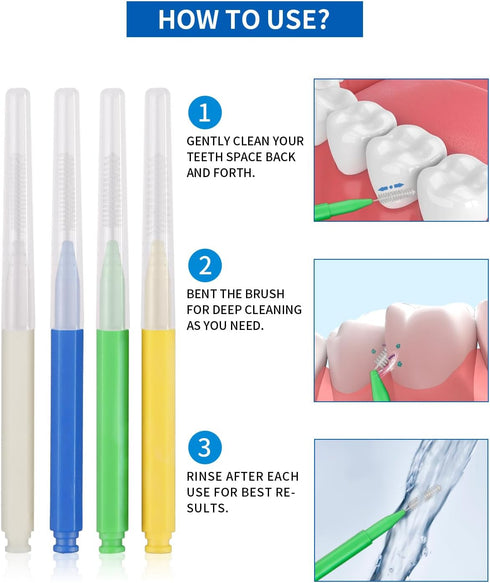 Interdental Brush, 80 Count, Braces Brush for Dental Hygiene, Flossing Tools in 4 Colors & Sizes