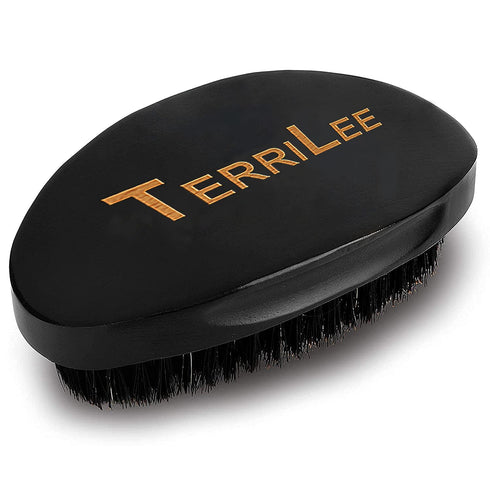 Premium Beech and Black Mix Bristle Wave Brush for Men's Hair Styling - Curved Medium Hard Brush