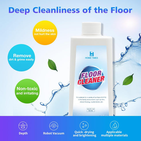 Home Times Multi-Surface Floor Cleaning Solution - 16.9 oz, Dilution Ratio 1:200, Compatible with Robot Vacuums