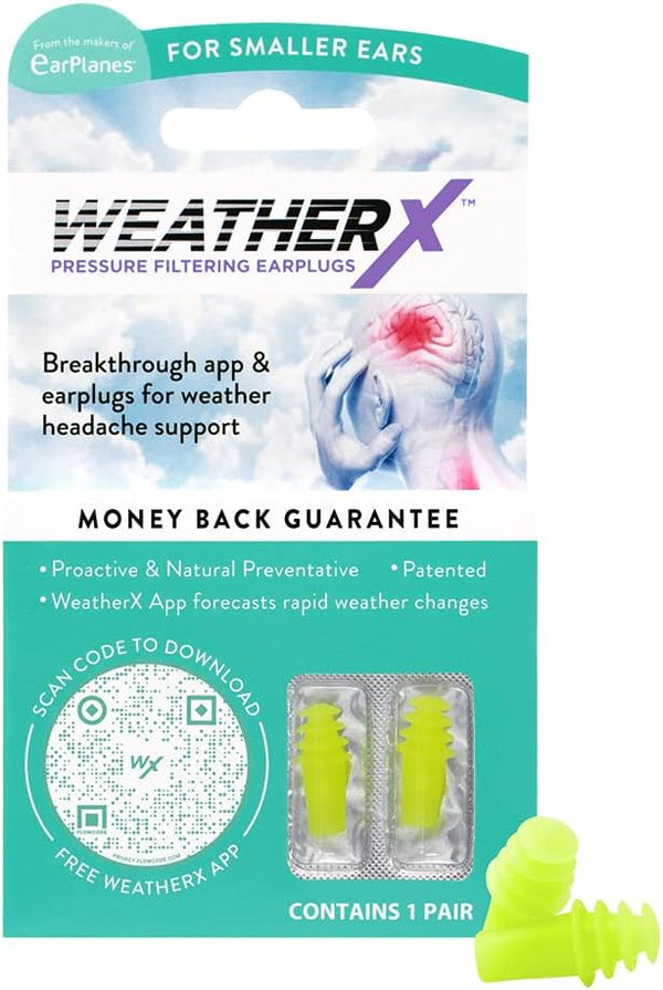 Pressure Filtering Earplug for Barometric Weather Pressure Shifts, Download Free Alert App (Small 1 Pk)