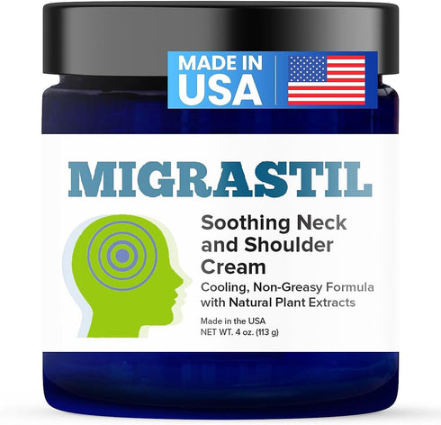 Basic Vigor Migrastil Soothing Neck & Shoulder Cream, Fast-Acting Non-Greasy Topical Cream - 4 oz.