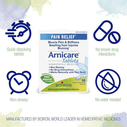 Boiron Arnicare Tablets for Pain Relief, Muscle Pain, Joint Soreness, 120 Count (2 Pack of 60)
